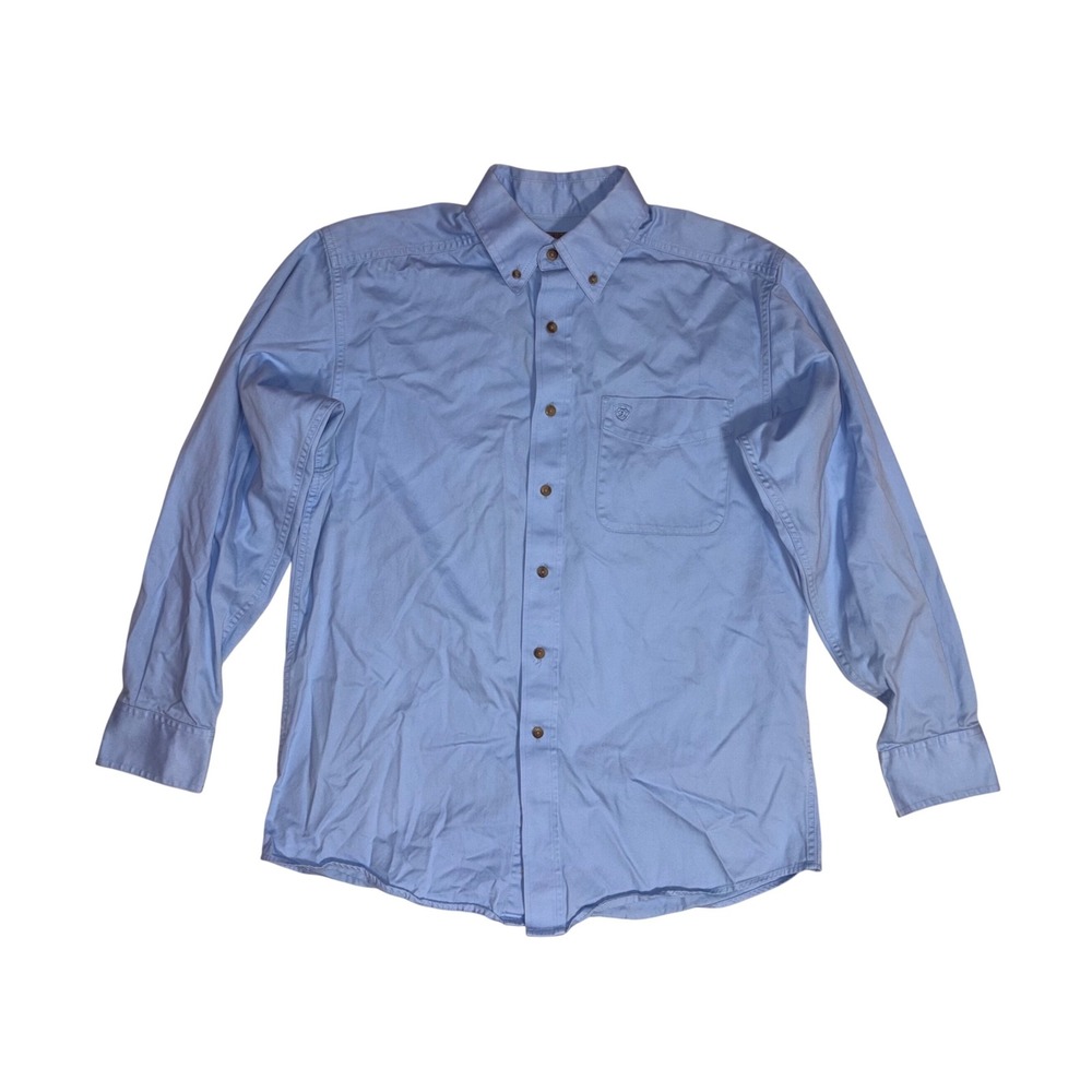 ARIAT Button Down Mens M Blue Long Sleeve Twill Work Shirt